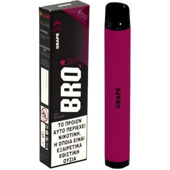 BRO Twist Grape Disposable Pen Kit 2ml με Ενσωματωμένη Μπαταρία 600 Puffs 20mg