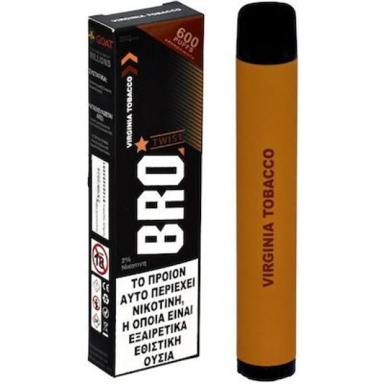 BRO Twist Virginia Tobacco Disposable Pen Kit 2ml με Ενσωματωμένη Μπαταρία 600 Puffs 20mg